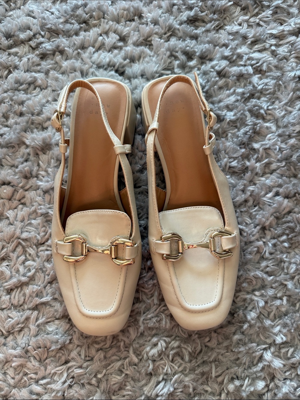 Target Cream Leather Slingback Mules with Gold Hardware